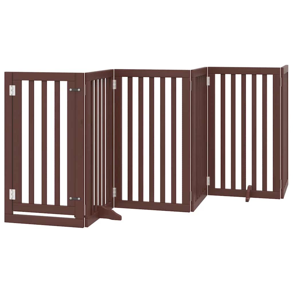 Dog Gate with Door Foldable 9 Panels Brown 450 cm Poplar Wood