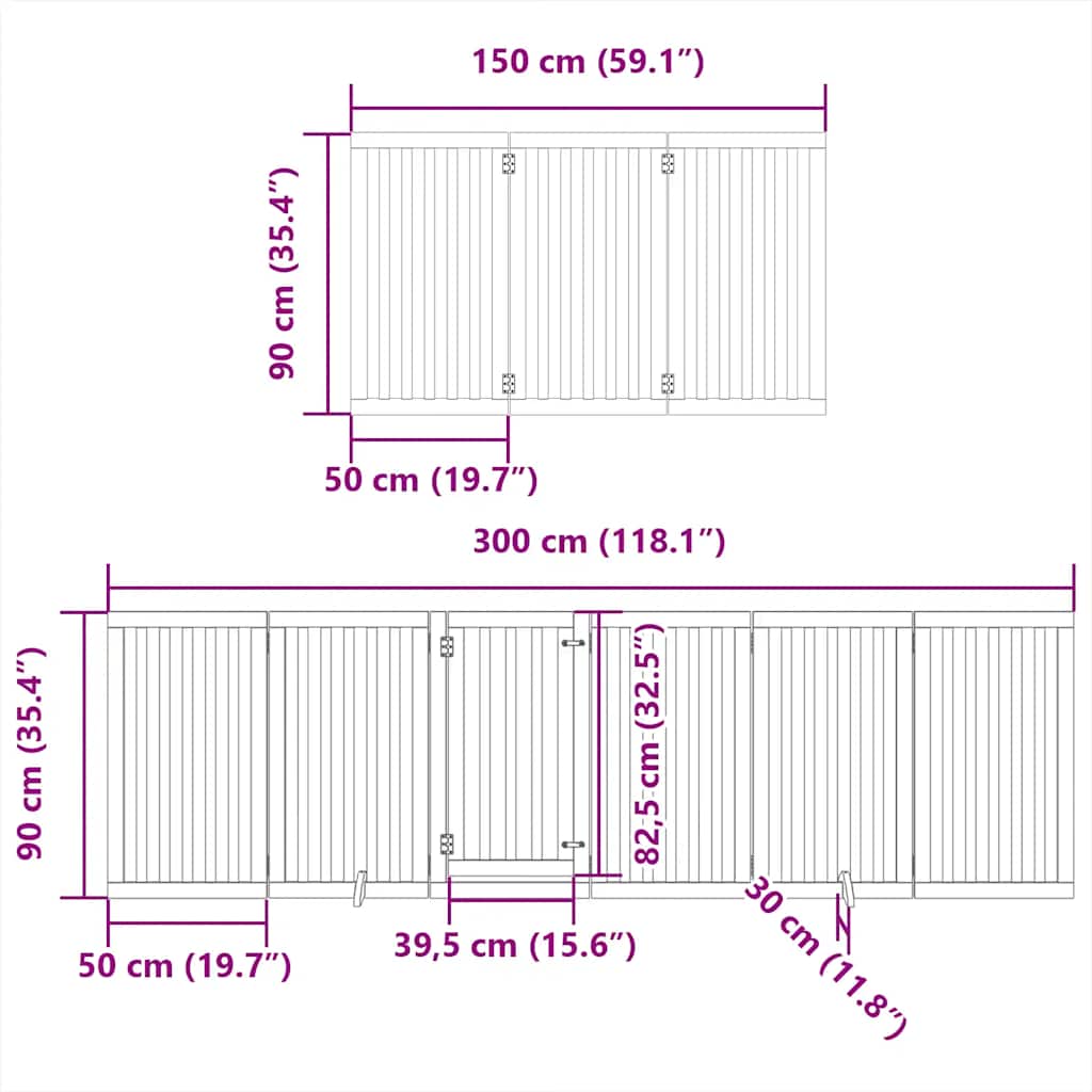 Dog Gate with Door Foldable 9 Panels Brown 450 cm Poplar Wood