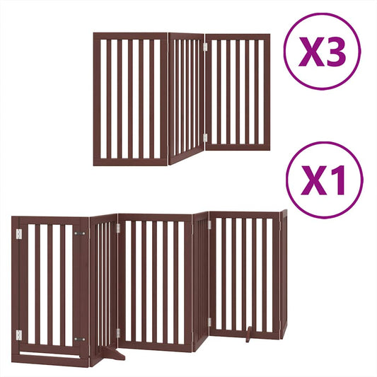 Dog Gate with Door Foldable 15 Panels Brown 750 cm Poplar Wood