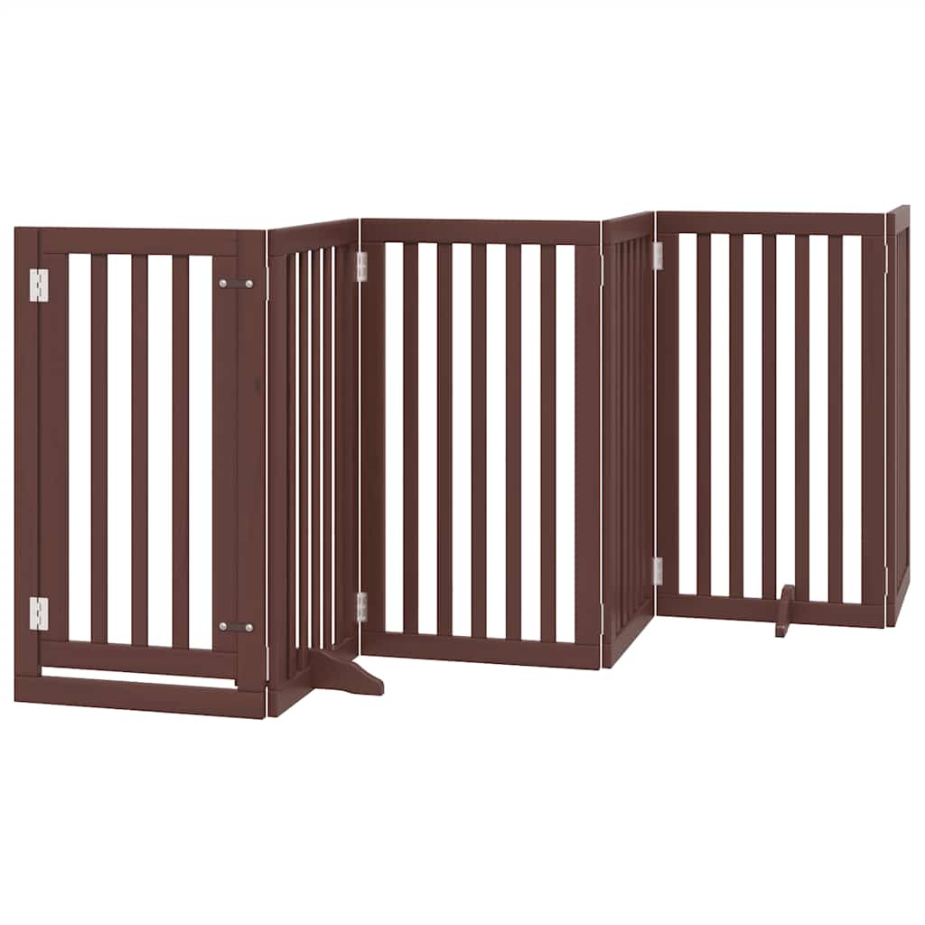 Dog Gate with Door Foldable 15 Panels Brown 750 cm Poplar Wood