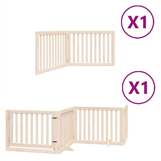Dog Gate with Door Foldable 6 Panels 480 cm Poplar Wood