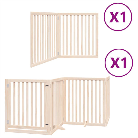 Dog Gate with Door Foldable 6 Panels 480 cm Poplar Wood