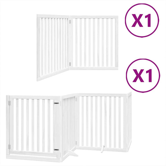Dog Gate with Door Foldable 6 Panels White 480 cm Poplar Wood