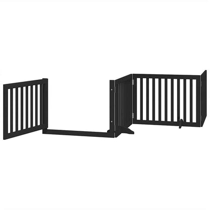Dog Gate with Door Foldable 6 Panels Black 480 cm Poplar Wood