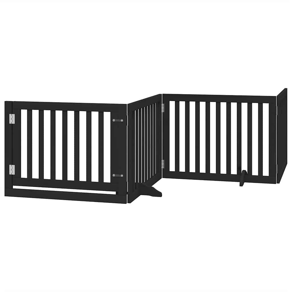 Dog Gate with Door Foldable 12 Panels Black 960 cm Poplar Wood