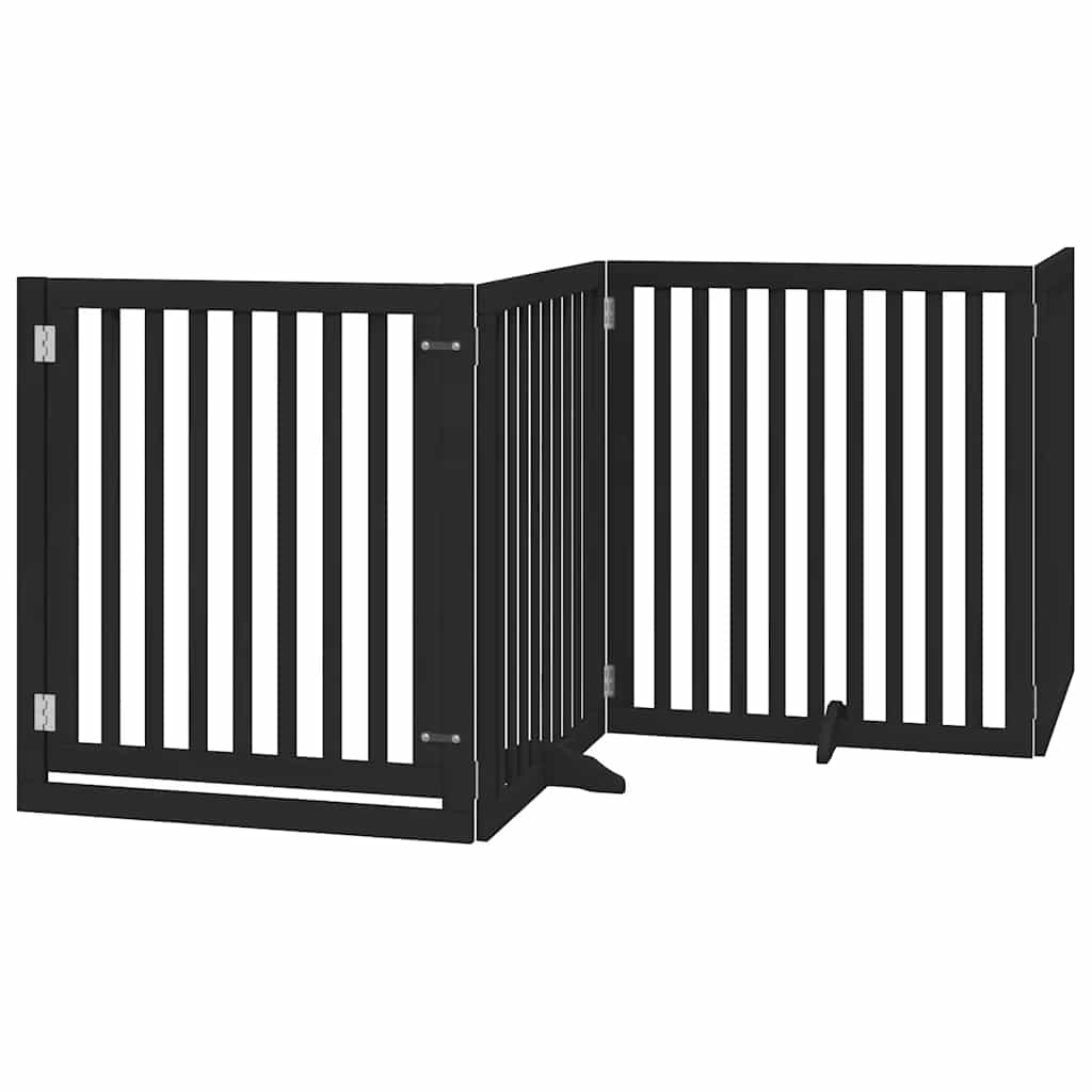 Dog Gate with Door Foldable 8 Panels Black 640 cm Poplar Wood