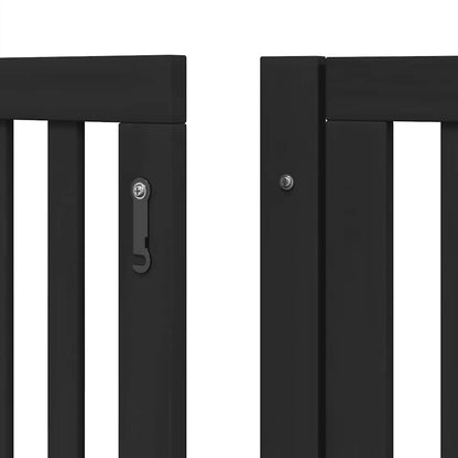 Dog Gate with Door Foldable 8 Panels Black 640 cm Poplar Wood
