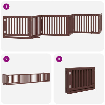 Dog Gate with Door Foldable 6 Panels Brown 480 cm Poplar Wood