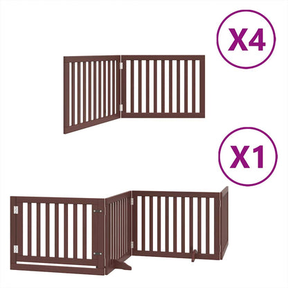Dog Gate with Door Foldable 12 Panels Brown 960 cm Poplar Wood
