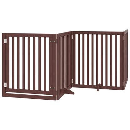 Dog Gate with Door Foldable 6 Panels Brown 480 cm Poplar Wood