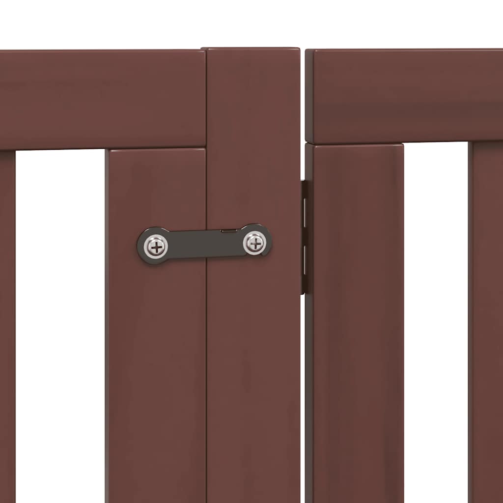 Dog Gate with Door Foldable 8 Panels Brown 640 cm Poplar Wood