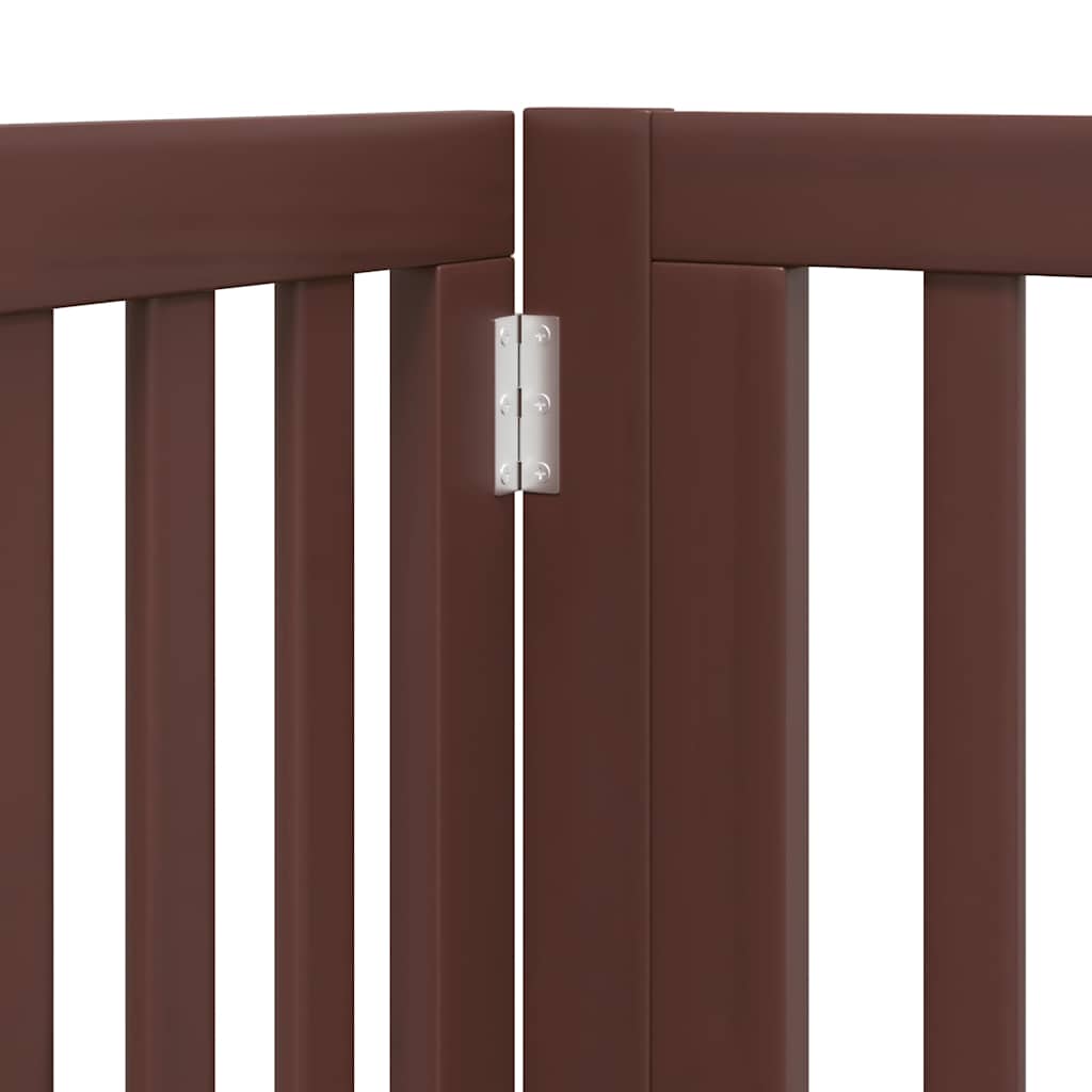 Dog Gate with Door Foldable 8 Panels Brown 640 cm Poplar Wood