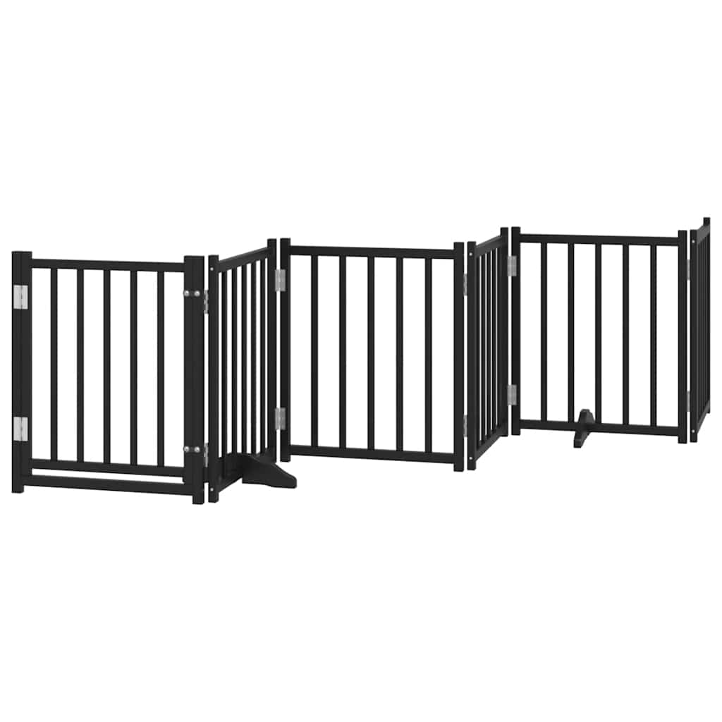 Dog Gate with Door Foldable 9 Panels Black 450 cm Poplar Wood