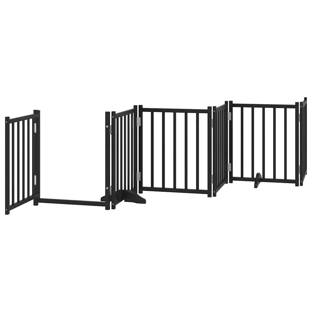 Dog Gate with Door Foldable 12 Panels Black 600 cm Poplar Wood