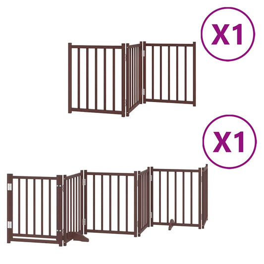 Dog Gate with Door Foldable 9 Panels Brown 450 cm Poplar Wood