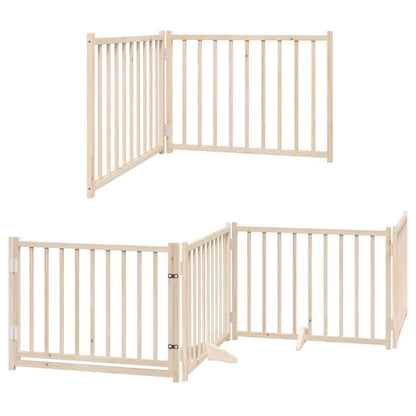 Dog Gate with Door Foldable 6 Panels 480 cm Poplar Wood