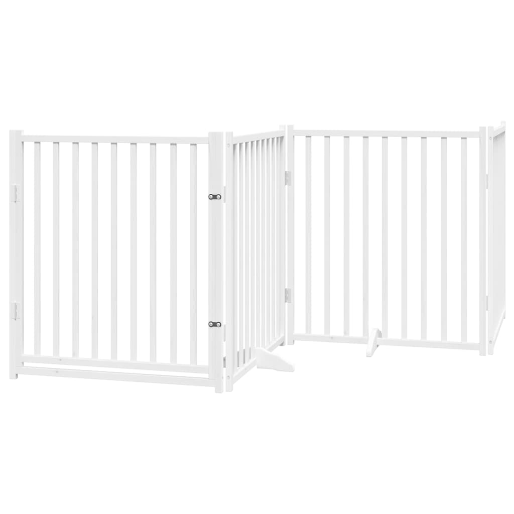 Dog Gate with Door Foldable 6 Panels White 480 cm Poplar Wood