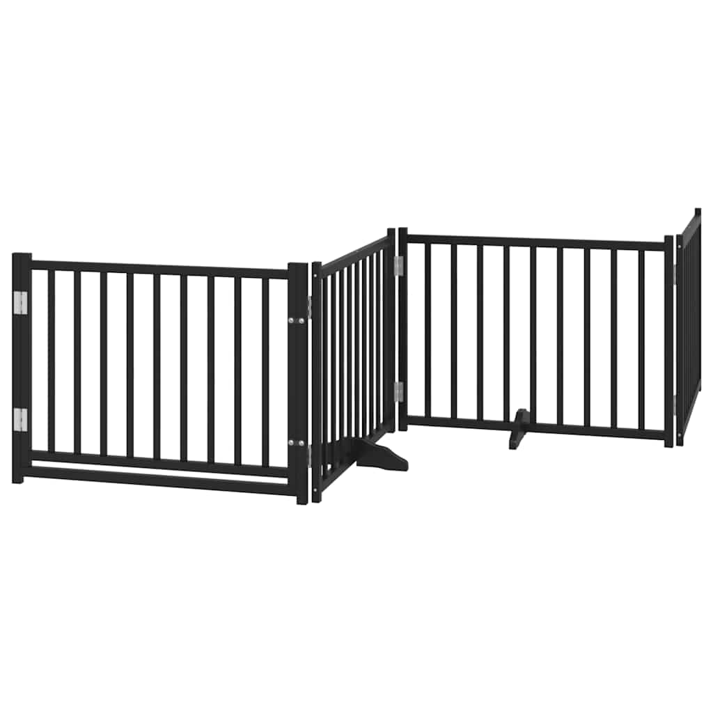 Dog Gate with Door Foldable 8 Panels Black 640 cm Poplar Wood
