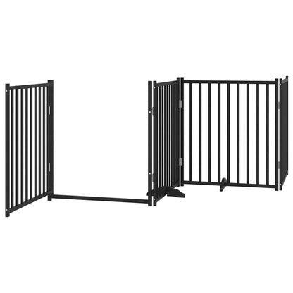 Dog Gate with Door Foldable 8 Panels Black 640 cm Poplar Wood