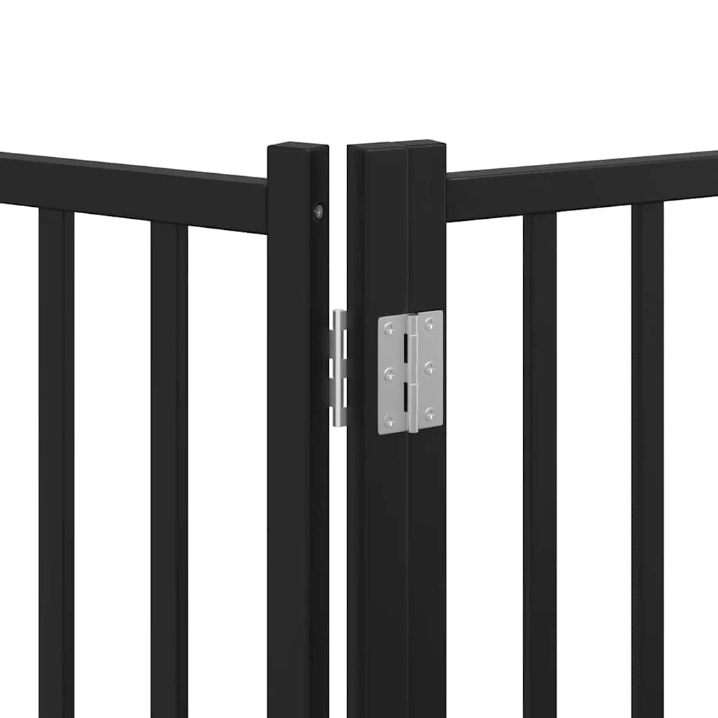Dog Gate with Door Foldable 8 Panels Black 640 cm Poplar Wood