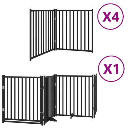 Dog Gate with Door Foldable 12 Panels Black 960 cm Poplar Wood