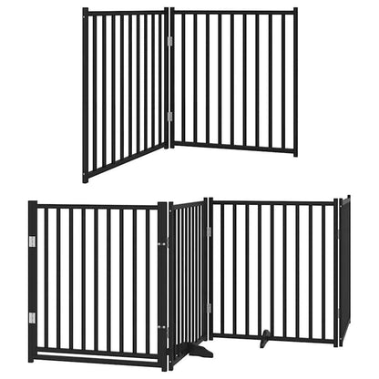 Dog Gate with Door Foldable 12 Panels Black 960 cm Poplar Wood
