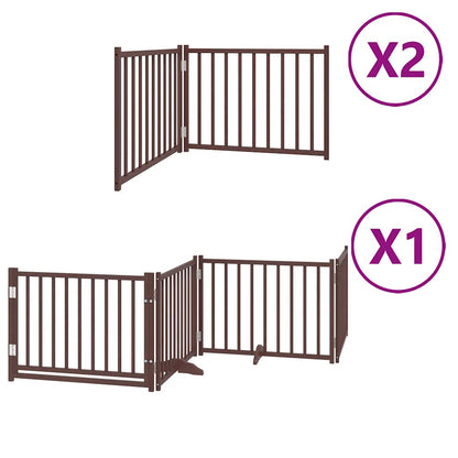 Dog Gate with Door Foldable 8 Panels Brown 640 cm Poplar Wood