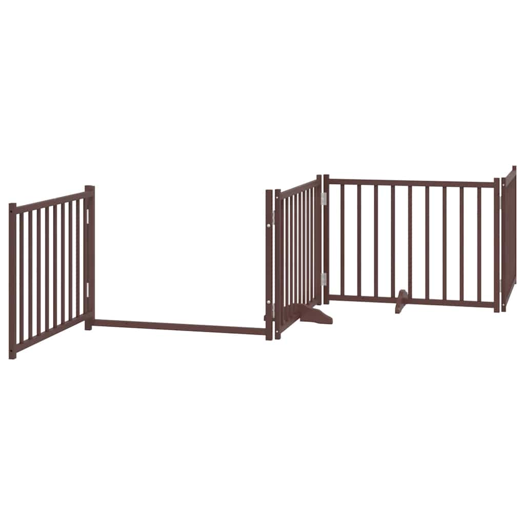Dog Gate with Door Foldable 8 Panels Brown 640 cm Poplar Wood