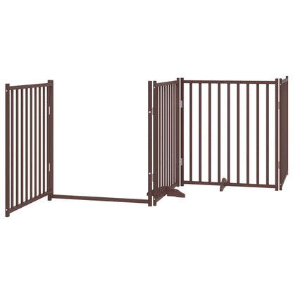 Dog Gate with Door Foldable 6 Panels Brown 480 cm Poplar Wood