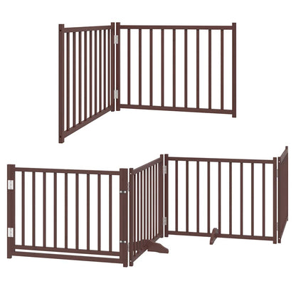 Dog Gate with Door Foldable 10 Panels Brown 800 cm Poplar Wood