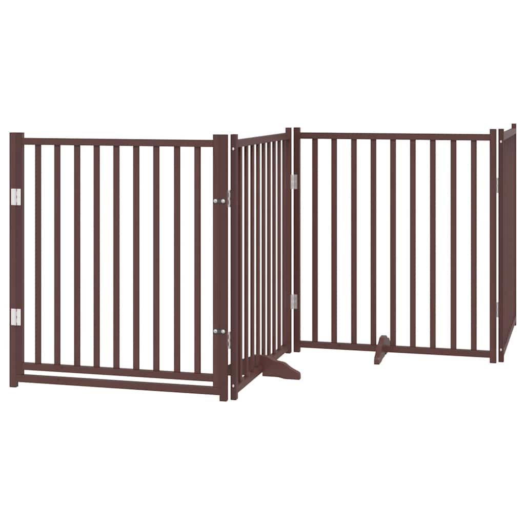 Dog Gate with Door Foldable 12 Panels Brown 960 cm Poplar Wood