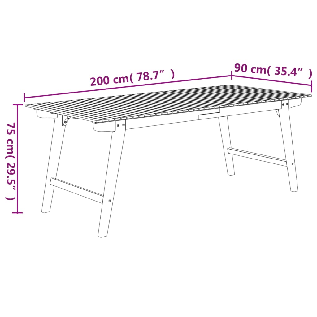 Garden Table 200x90x75 cm Solid Wood Acacia