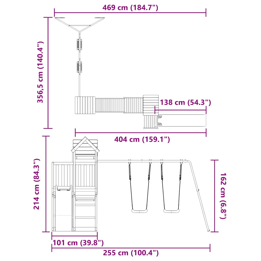 Outdoor Playset | Natural wood | Solid pine wood | Large | Seats Many
