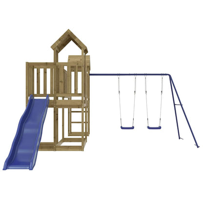 Outdoor Playset | Pine and Blue | Treated Pinewood, Polypropylene | Large