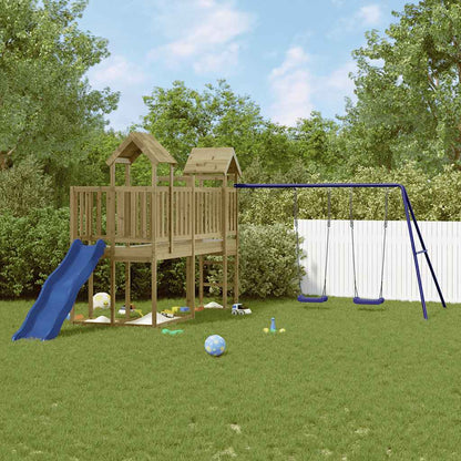 Outdoor Playset | Pine and Blue | Treated Pinewood, Polypropylene | Large