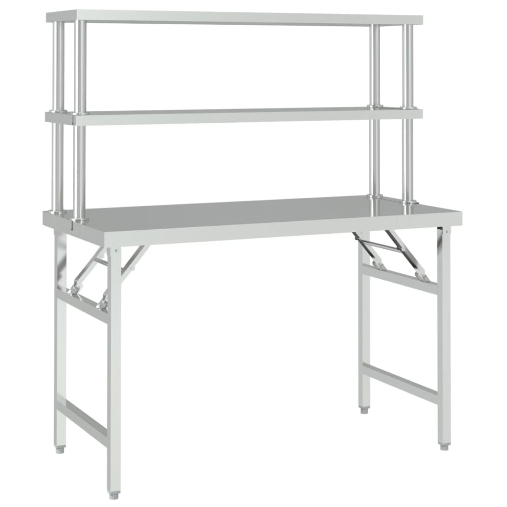 Kitchen Work Table with Overshelf 120x60x145 cm Stainless Steel