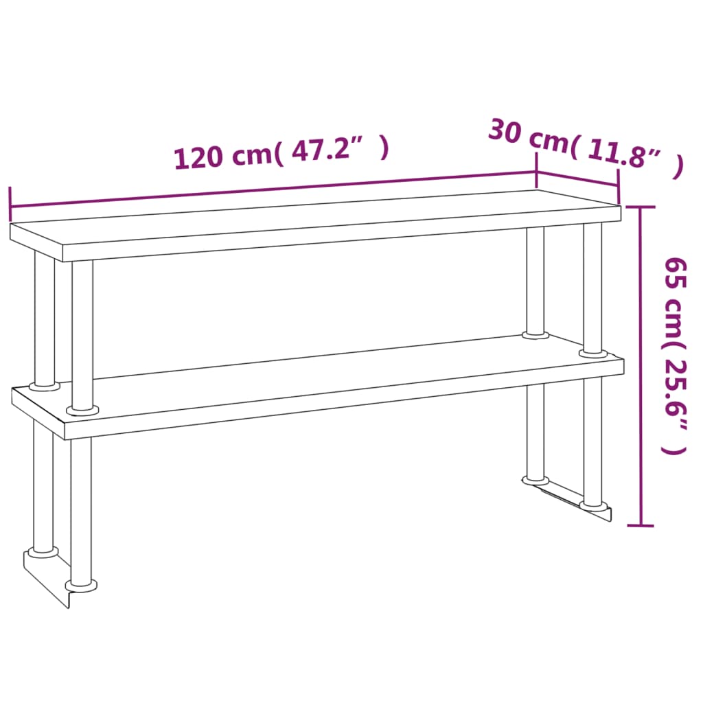 Kitchen Work Table with Overshelf 120x60x145 cm Stainless Steel