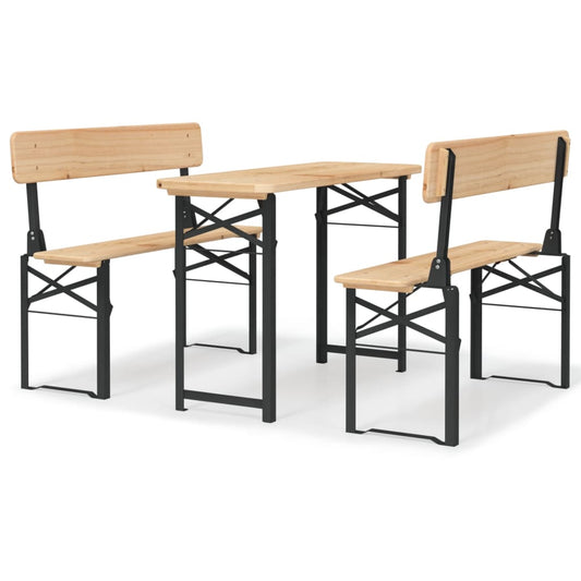 3 Piece Folding Beer Table Set Solid Wood Fir
