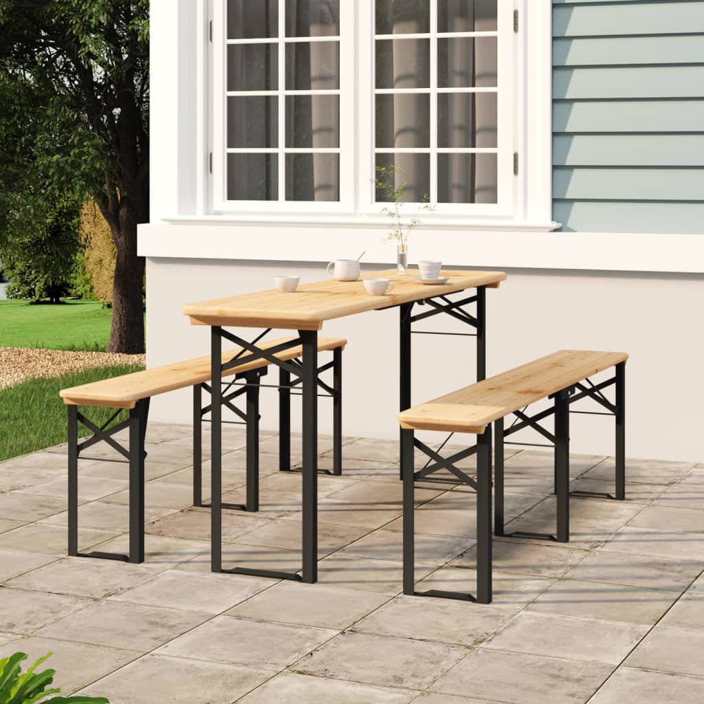 3 Piece Folding Beer Table Set Solid Wood Fir