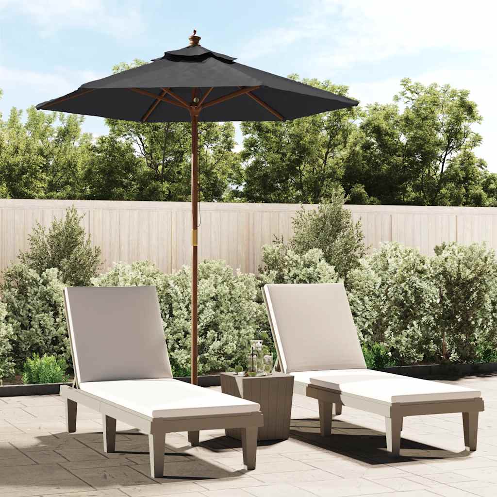 Garden Parasol with Wooden Pole Black 196x231 cm