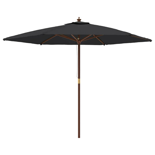 Garden Parasol with Wooden Pole Black 299x240 cm