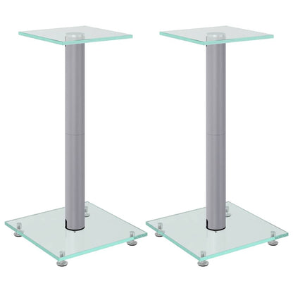 Speaker Stands 2 pcs Silver Tempered Glass 1 Pillar Design