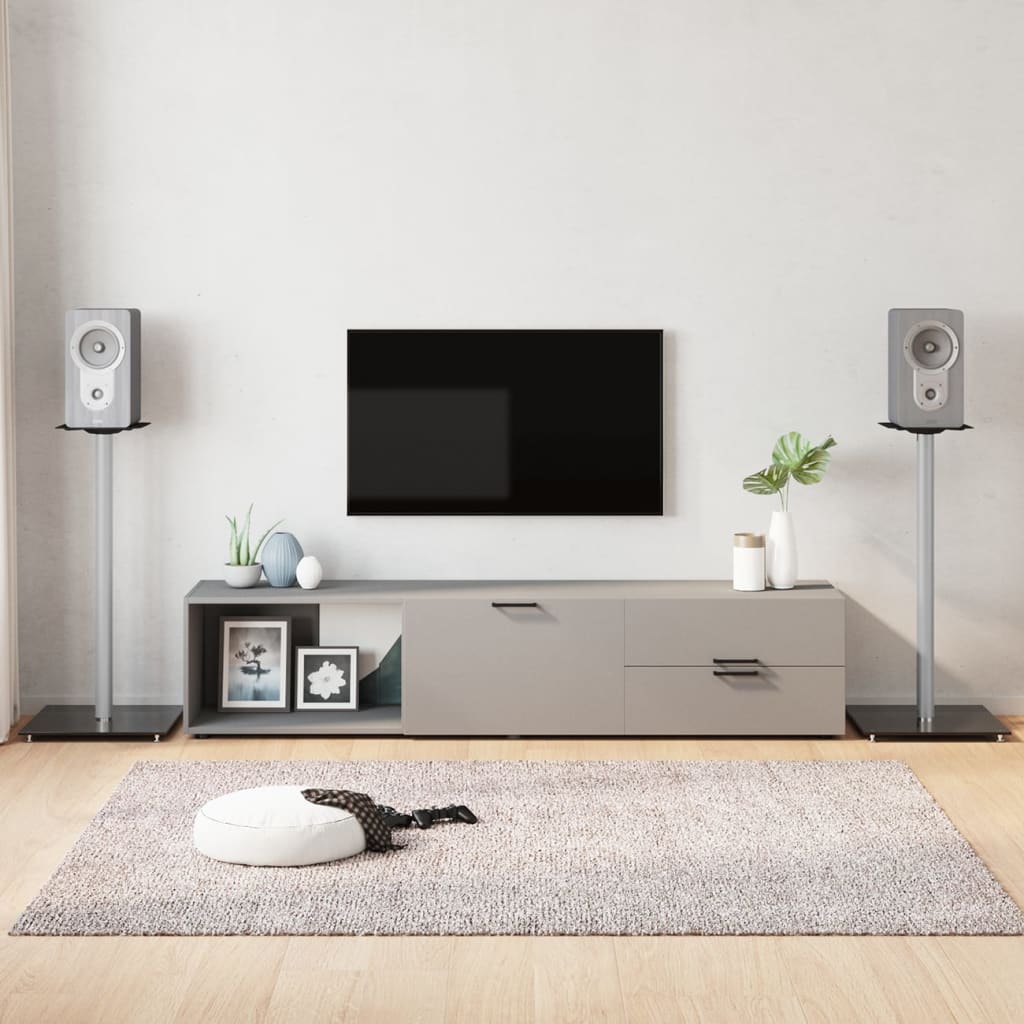 Speaker Stands 2 pcs Black&Silver Tempered Glass 1 Pillar Design