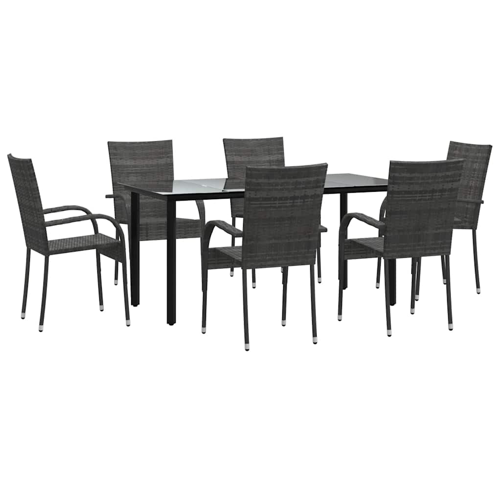 7 Piece Patio Dining Set Gray Poly Rattan