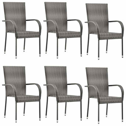 7 Piece Patio Dining Set Gray Poly Rattan