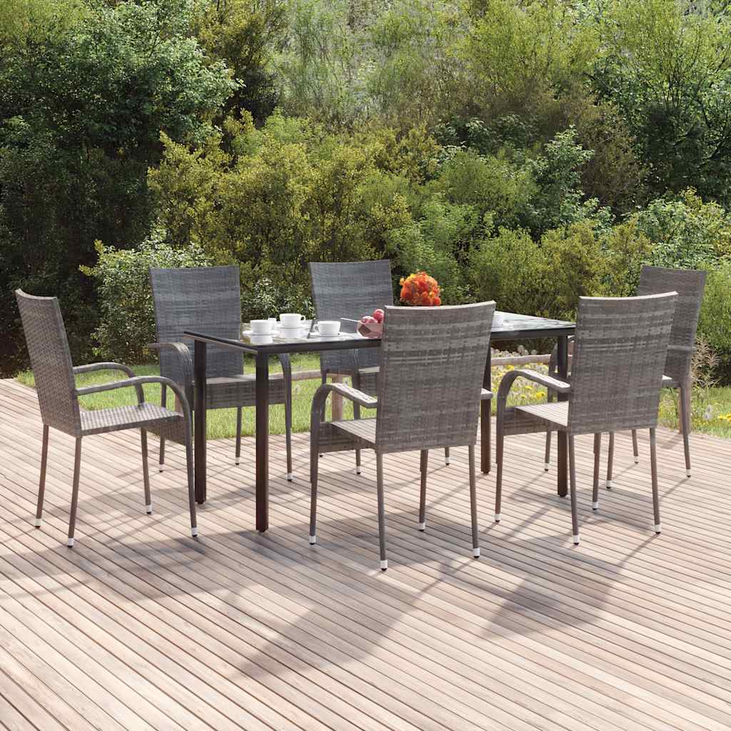 7 Piece Patio Dining Set Gray Poly Rattan