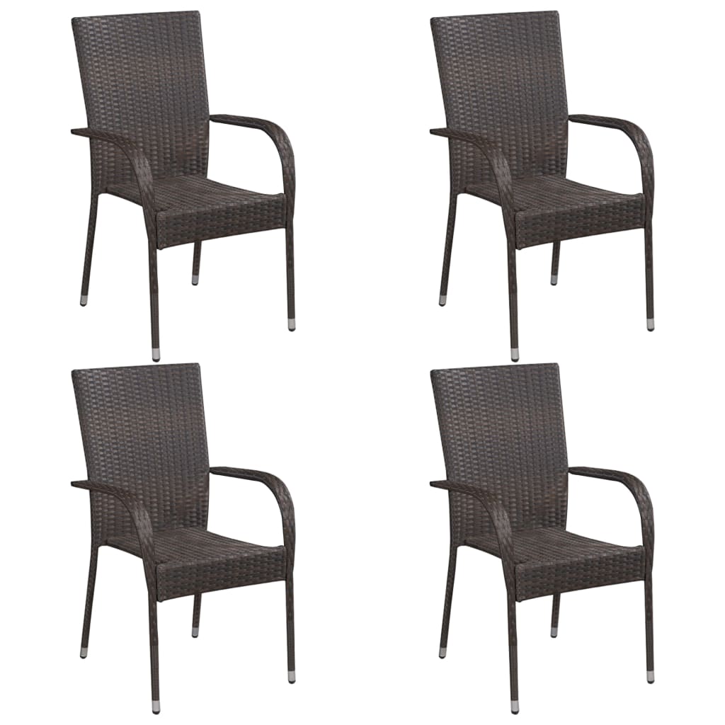 Garden Dining Set | Brown | PE Rattan | Large | Stackable