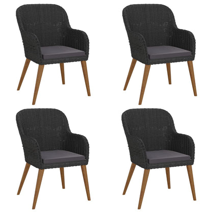 5 Piece Patio Dining Set with Cushions Black