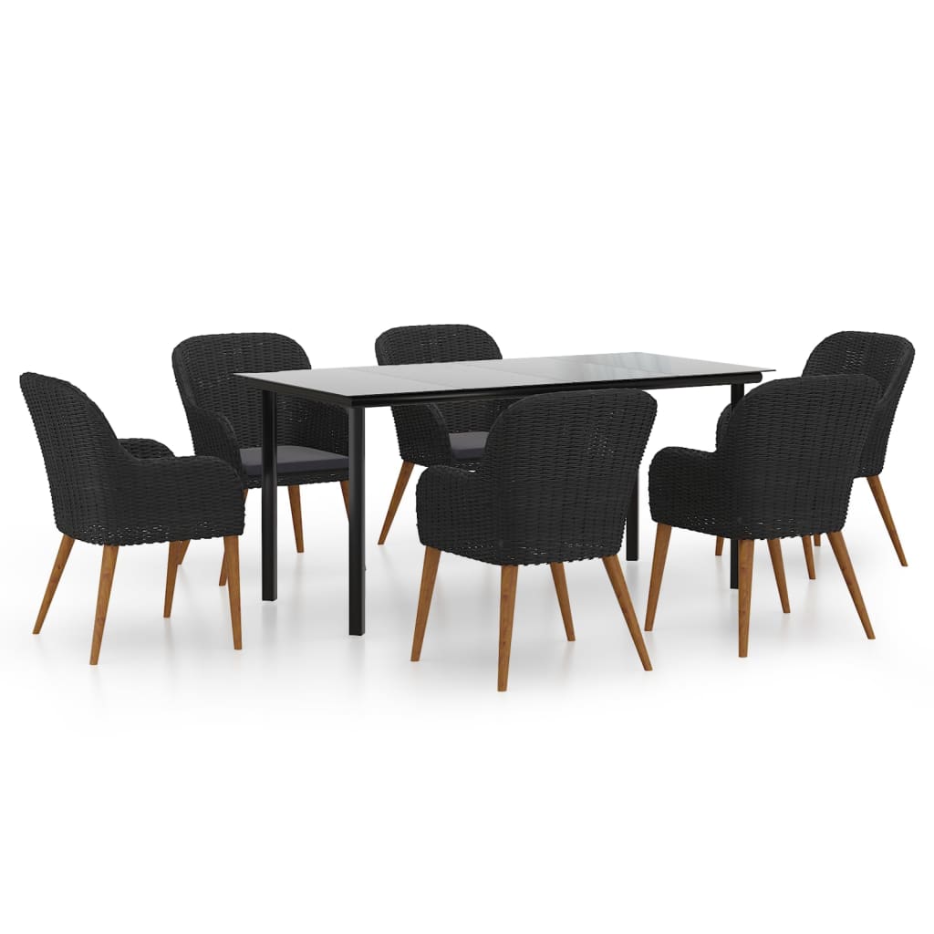 7 Piece Patio Dining Set with Cushions Black