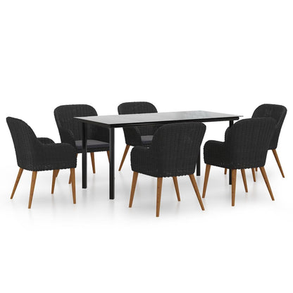 7 Piece Patio Dining Set with Cushions Black